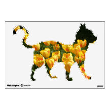 Décalque floral de mur de chats de tulipe jaune
