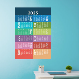 Décalque Mural Calendrier 2025 - année complète - mois colorés fu