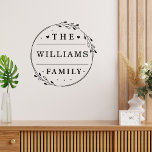 Décalque Mural Couronne florale Nom de famille personnalisé Scrip<br><div class="desc">Floral Wreath Custom Family Name Black Script Modèle Wall Decals comporte une couronne fleurie avec votre nom de famille personnalisé en élégant script noir. Personnalisez en modifiant le texte dans la zone de texte fournie. Conçu par ©Evco Studio www.zazzle.com/store/evcostudio</div>