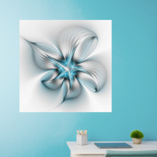 Décalque Mural Élégance florale Art moderne Abstrait bleu fractal