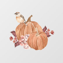 Fleurs d'automne Aquarelle Citrouille d'oiseaux
