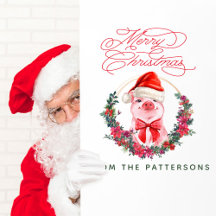 Jolie aquarelle Cochon et nom de famille Joyeux No