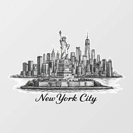 Décalque Mural New York City Skyline Line Art Illustration