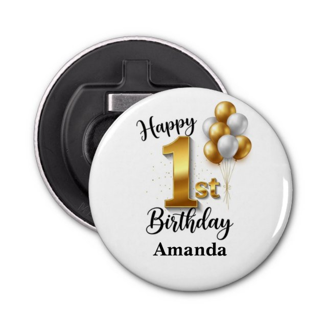 Décapsuleur 1st Birthday Gold Balloons Bottle Opener (Devant)