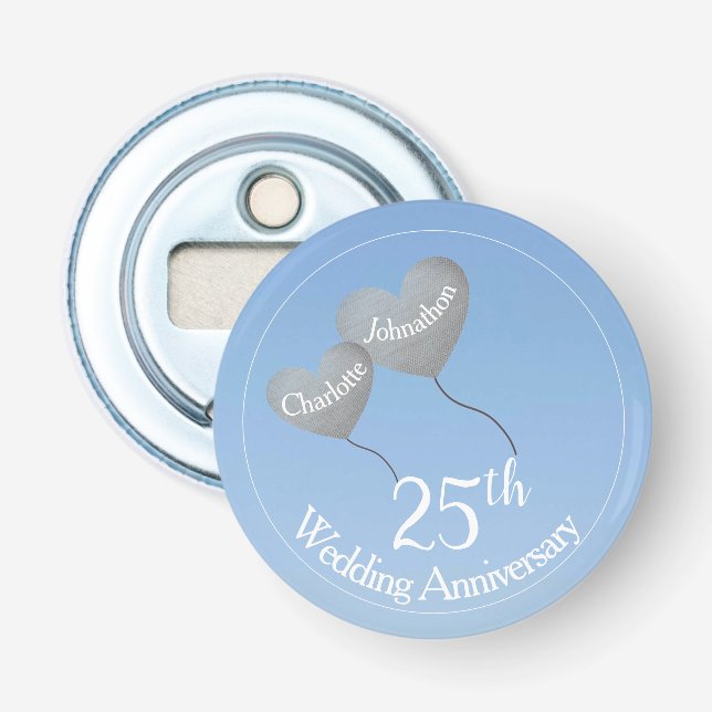 Décapsuleur 25e anniversaire du mariage ballons d'argent (Devant)