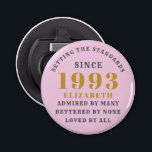 Décapsuleur 30th Birthday Born 1993 Ajouter Nom Rose Grey<br><div class="desc">Anniversaire personnalisé ajoutez votre nom et l'ouverture de bouteille de l'année. Modifiez le nom et l'année avec le modèle fourni. Un merveilleux accessoire de fête d'anniversaire personnalisé. Plus de cadeaux et de fournitures de fête disponibles avec le design "normes de fixation" dans le magasin.</div>