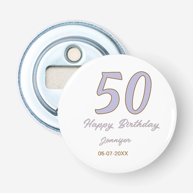 Décapsuleur 50e anniversaire ajouter nom date année mode viole (Devant)