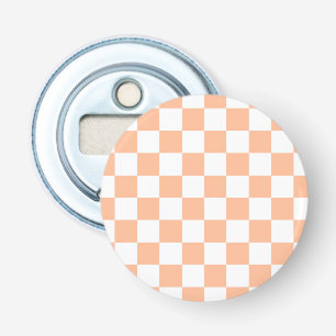 Décapsuleur à damiers carré pêche et blanc rétro géométrique