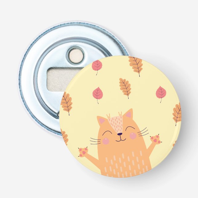 Décapsuleur Adorable chat orange roux jouant dans les feuilles (Devant)