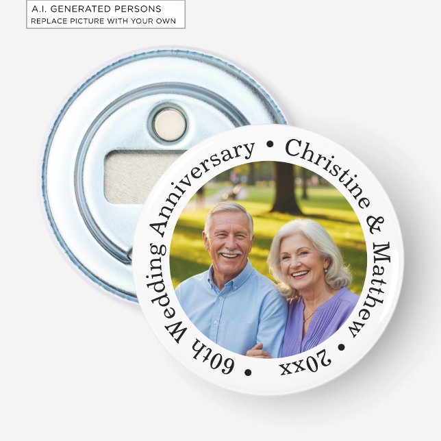 Décapsuleur Ajoutez votre propre photo de couple 60e anniversa (Créateur téléchargé)