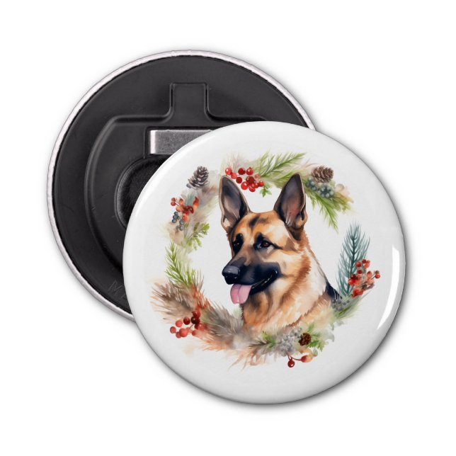 Décapsuleur Allemand Berger Noël Wreath Festive Pup (Devant)
