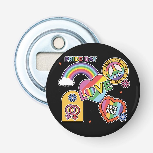 Décapsuleur Amour. LGBT+Pride. Jour de la fierté. Amour arc-en (Devant)