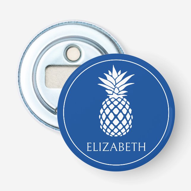 Décapsuleur Ananas personnalisé bleu et blanc (Devant)