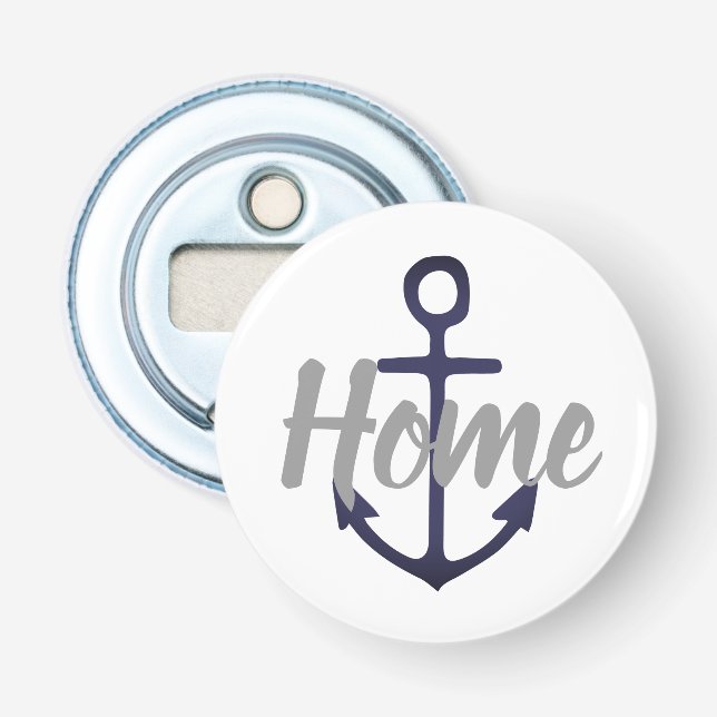 Décapsuleur Ancre nautique de la marine + script gris HOME | (Devant)