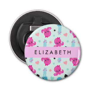 Décapsuleur Animaux de mer, poulpe, méduse, Coeurs, Votre nom