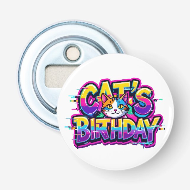 Décapsuleur Anniversaire de chat Arc-en-ciel Glitch (Devant)