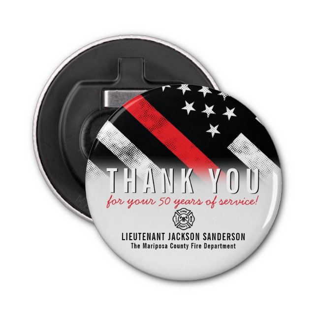 Décapsuleur Anniversaire de la retraite des pompiers Ligne rou (Devant)