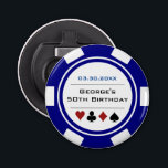 Décapsuleur Anniversaire Poker Chip Casino Thème Marine Bleu B<br><div class="desc">Ce ouvre-biberon bleu marine et blanc de poker style puce ferait un cadeau parfait pour le garçon d'anniversaire, ou, pour toute la fête comme un cadeau! Personnalisez votre design avec un nom et une date de naissance # en noir au centre, et votre texte personnalisé en bleu marine au dessus....</div>