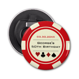 Décapsuleur Anniversaire Poker Chip Casino Thème Red Off White