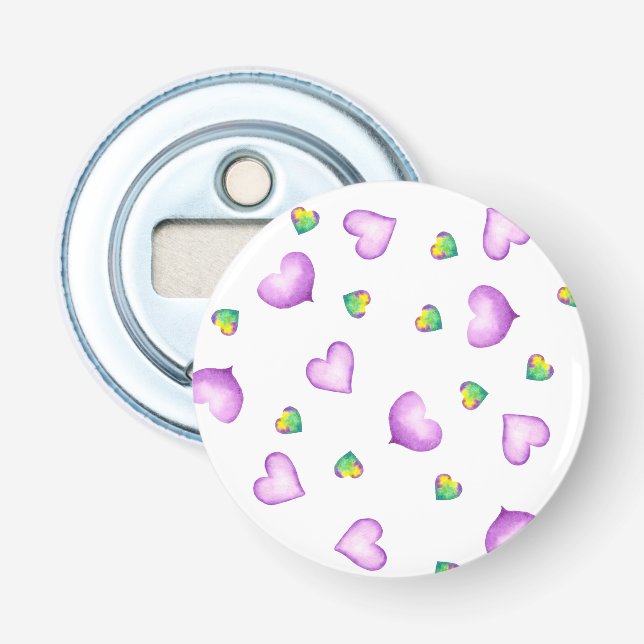 Décapsuleur Anniversaire romantique du coeur mauve (Devant)