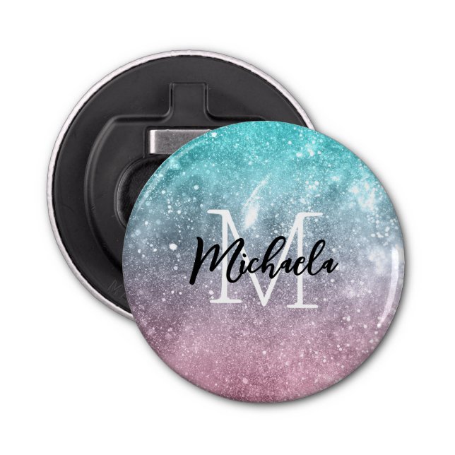 Décapsuleur Aqua blue Pink ombre mer galaxie abstraite Monogra (Devant)