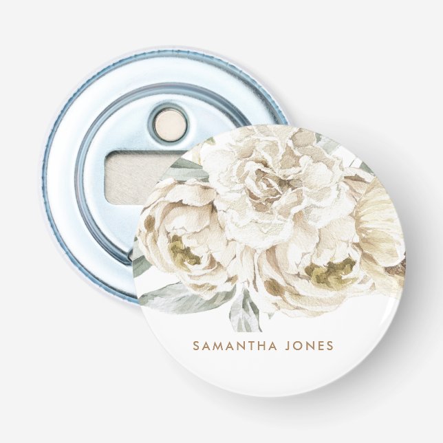 Décapsuleur Aquarelle florale minimaliste moderne Peonie blanc (Devant)