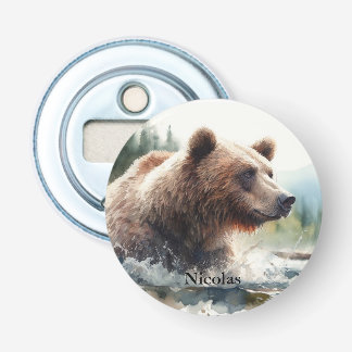 Décapsuleur Aquarelle Grizzli Ours Faune Nature Art