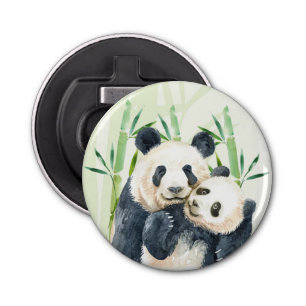 Décapsuleur Aquarelle Panda Ours Maman & Bébé en Bambou
