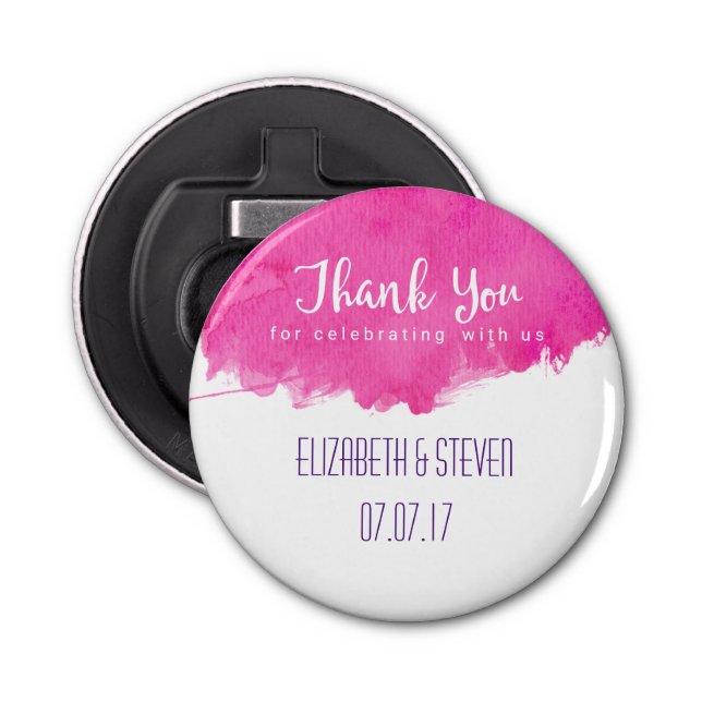 Décapsuleur Aquarelle rose Paint Splatter Mariage Merci (Devant)