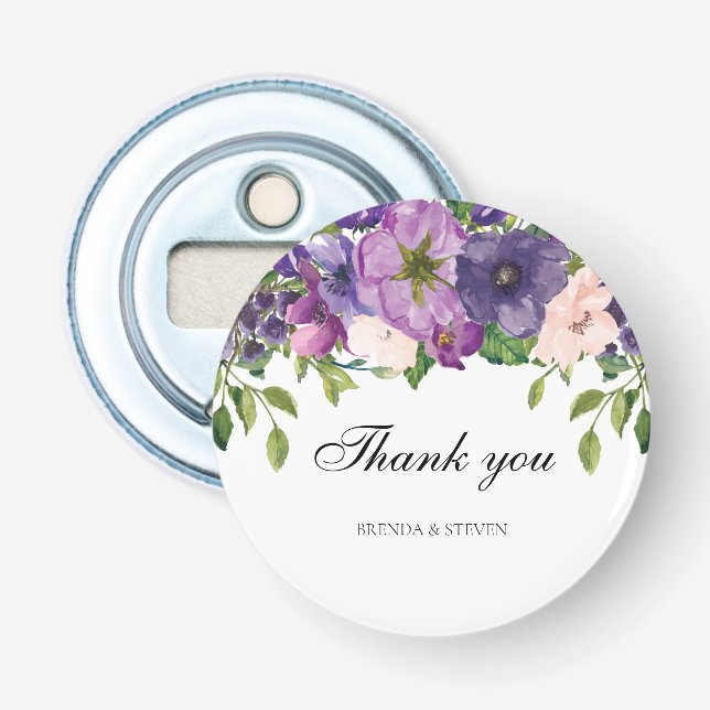 Décapsuleur Aquarelle rose violet Floral Mariage Merci (Devant)