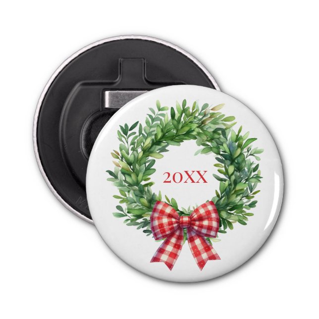 Décapsuleur Aquarelle Verte Avec Bow En vichy Rouge (Devant)