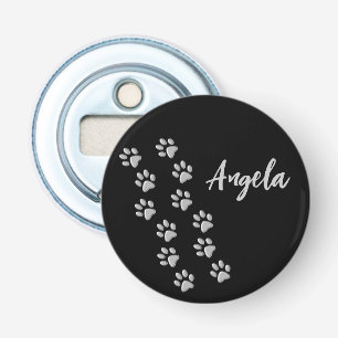 Décapsuleur Arrière - plan noir Silver Dog Paws Motif d'impres