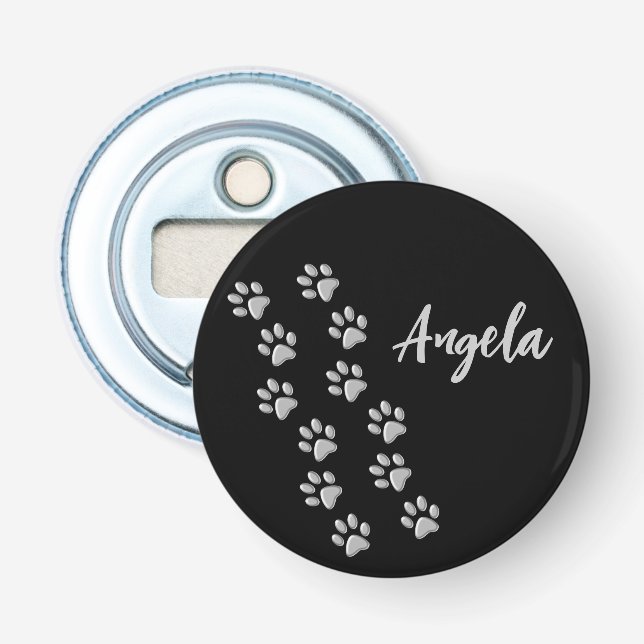 Décapsuleur Arrière - plan noir Silver Dog Paws Motif d'impres (Devant)