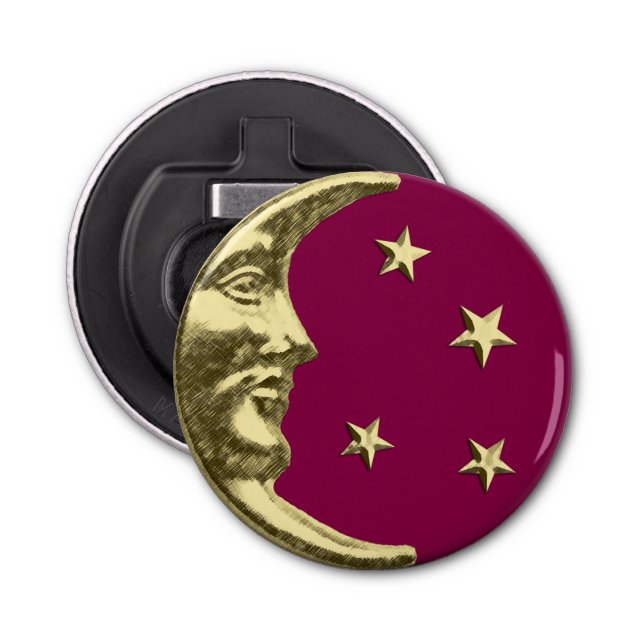 Décapsuleur Art Déco Lune et Etoiles - Bourgogne et or (Devant)