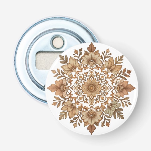 Décapsuleur Art floral mandala complexe tons bruns (Devant)