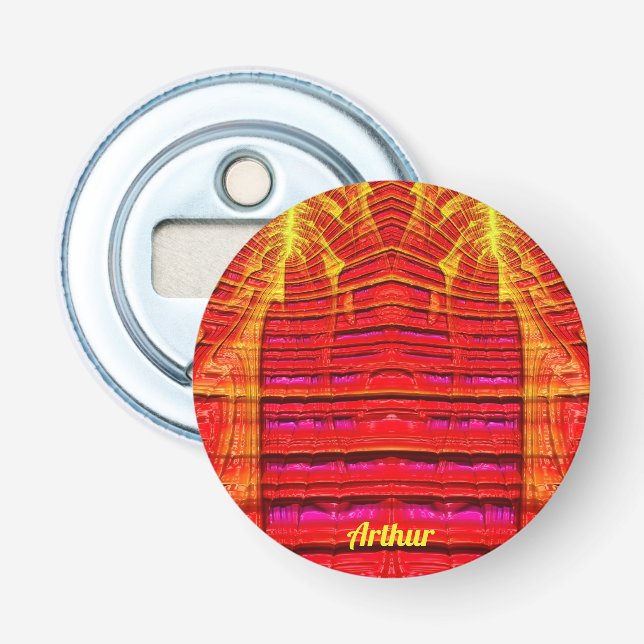 Décapsuleur ARTHUR ~ TIERCE Rouge Jaune et rose 3D Fractal ~ (Devant)