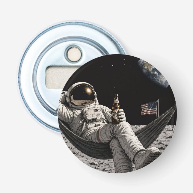 Décapsuleur Astronaute buvant de la bière sur la Lune (Devant)