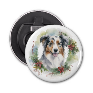 Décapsuleur Australian Shepherd Christmas Wreath Festive Pup
