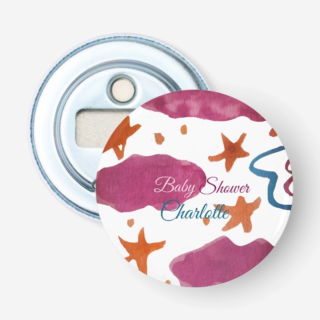 Décapsuleur Baby shower nuages rose bleu ajouter nom aquarelle (Devant)