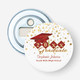 Décapsuleur Bac de diplôme Red Gold Confetti Personnalisé