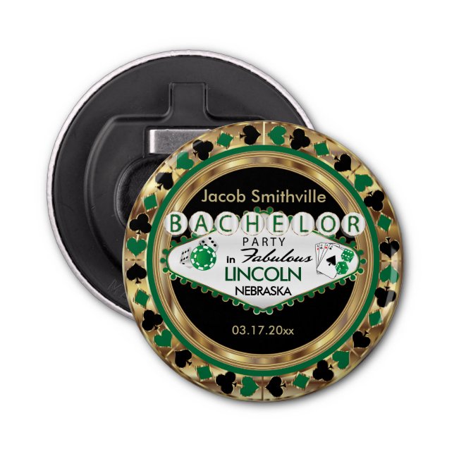 Décapsuleur Bachelor Party Green Poker Chip (Devant)