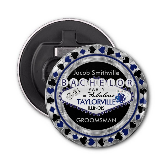 Décapsuleur Bachelor Party Poker Chips Style - Bleu (Devant)