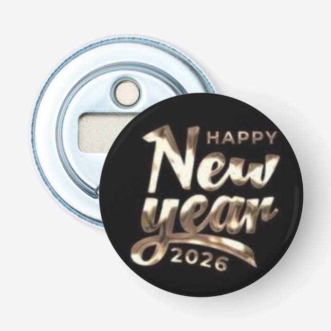 Décapsuleur Badge Nouvel An 2026 en Or (Devant)
