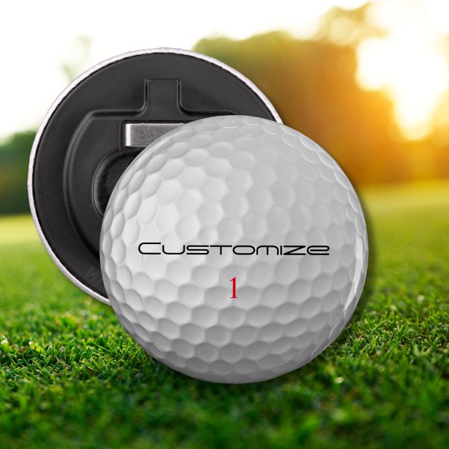 Décapsuleur Balle de golf blanche texturée avec nom et numéro  (Créateur téléchargé)