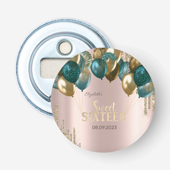 Décapsuleur Balloons Gold Glitter Drips Rose Gold Sweet 16 (Devant)