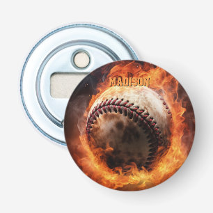 Décapsuleur Baseball de texte personnalisé en feu