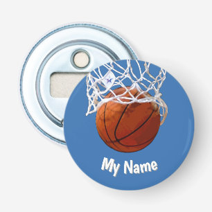 Décapsuleur Basketball Votre Nom Fond en Acier Bleu Personnali
