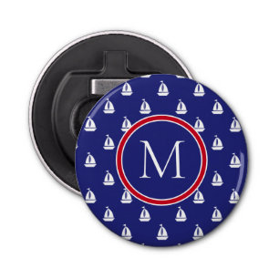 Décapsuleur Bateaux marins blancs nautiques sur Monogramme ble