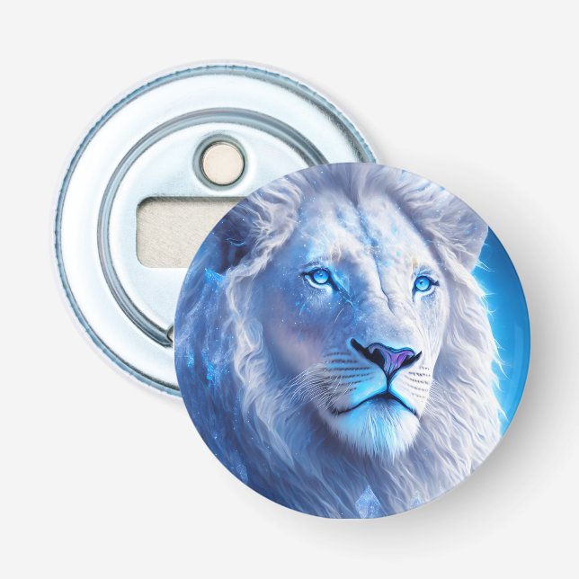 Décapsuleur Beau Lion Mystique Blanc aux Yeux Bleus   (Devant)