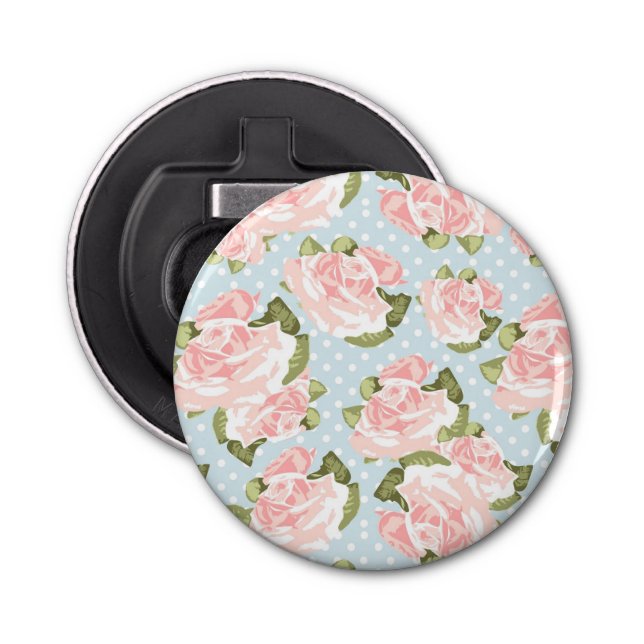 Décapsuleur Beau motif de rose avec le pois bleu (Devant)